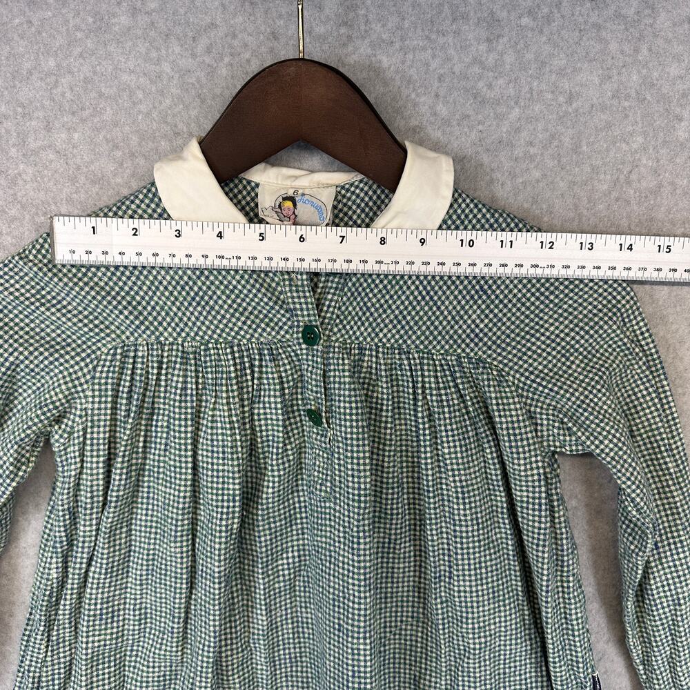 Vintage Fiorucci Dress Childrens Girl Size 6 Green Checkered Button Front A-Line - Picture 14 of 15